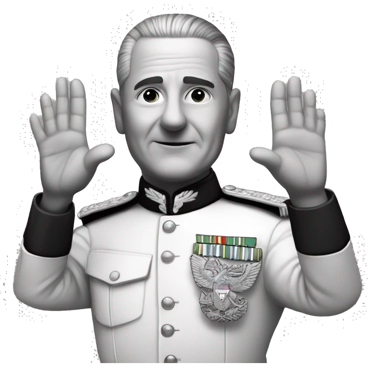 general peron raising both hands, black and white emoji