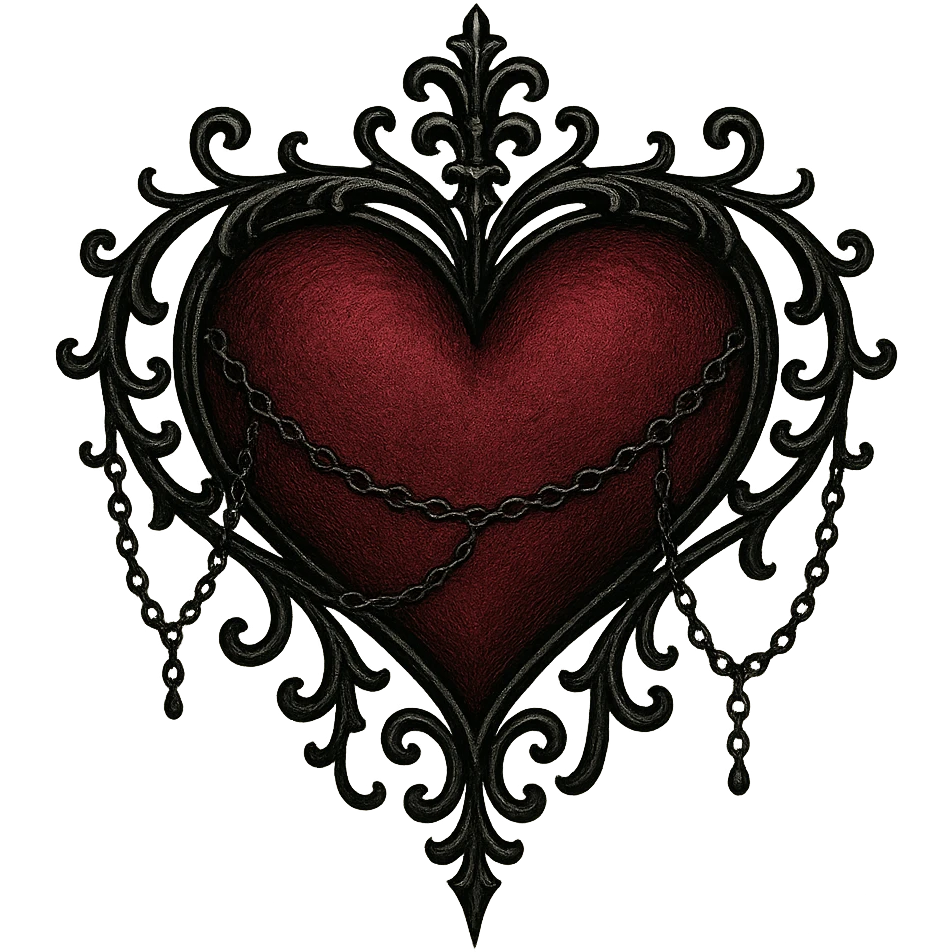 goth heart, black and crimson, delicate chains, Victorian influence, no background emoji