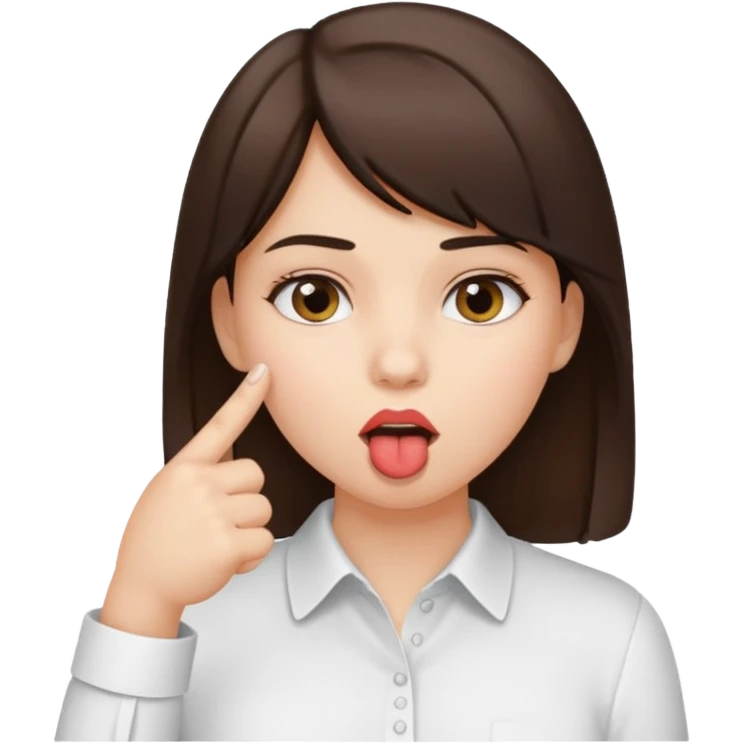 A brunette girl sucks her index finger with her mouth. emoji