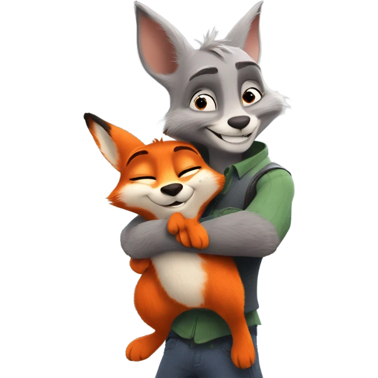 The orange fox Nick Wilde from Zootopia embracing the grey bunny Judy Hopps from Zootopia emoji