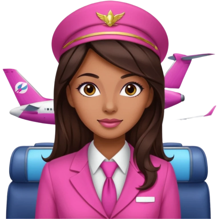 Flight attendant with pink outfit tan skin long dark brown hair with highlights pretty makeup emoji