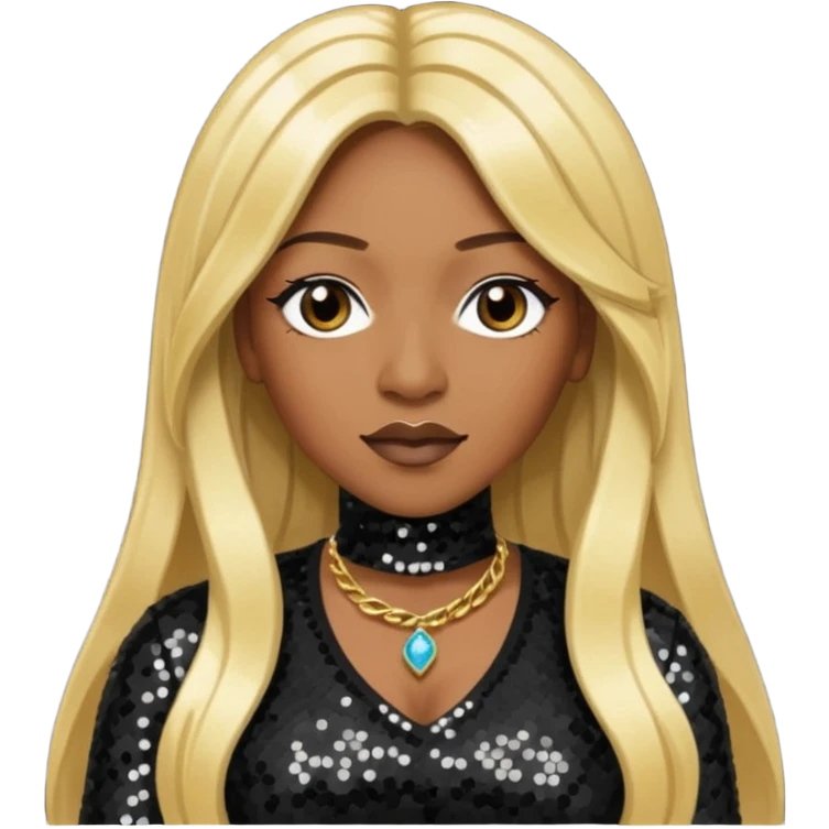 Coko from SWV with long blonde hair, black sequin outfit emoji