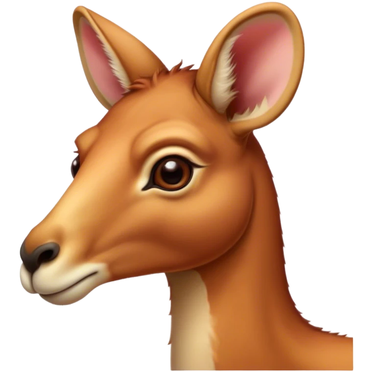 Cinematic Noble Adult Red Kangaroo Portrait Emoji, Poised and regal, with a robust, muscular build, tawny reddish fur, and a distinctive camel-shaped head featuring a slightly elongated snout, prominent ears, and keen, observant eyes, Simplified yet sharp and sophisticated features, highly detailed, glowing with a warm, sunlit glow, high shine, intelligent and commanding, stylized with an air of outback authority, focused and vigilant, soft glowing outline, capturing the essence of a watchful guardian that seems ready to bound out of the screen with effortless power! emoji