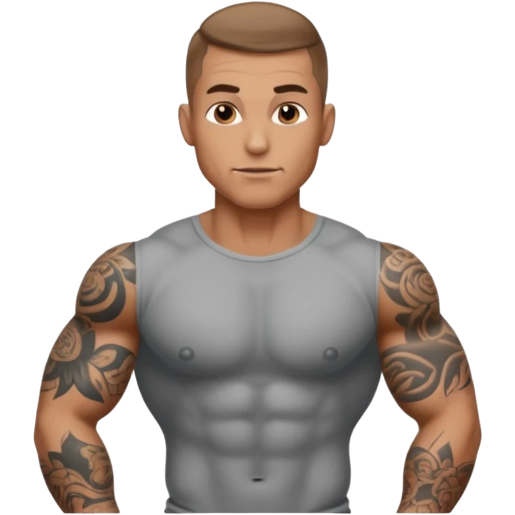 tattooed sleeves very muscular male with big penis sticking up from between legs emoji