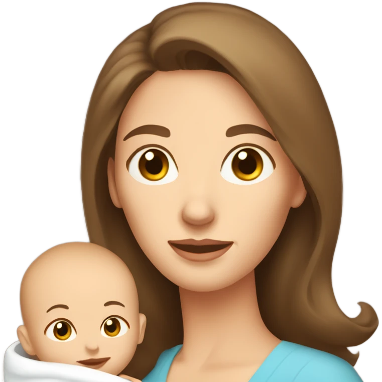 caucasian mother with brown hair, no smile,  holding newborn baby emoji