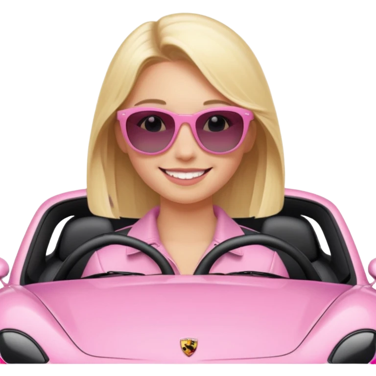 Pink porsche taycan with blonde girl in front of it emoji