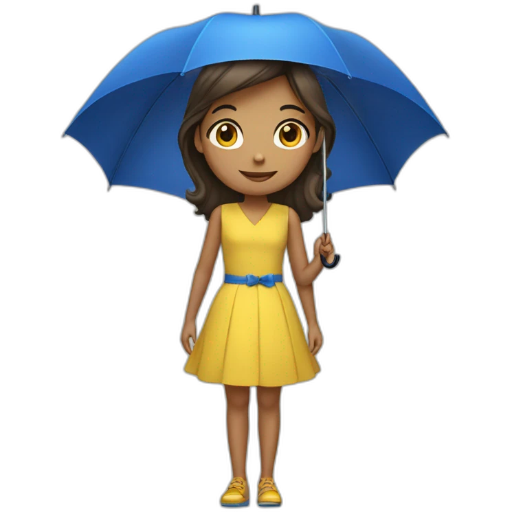 a girl in a yellow dress with a blue umbrella emoji