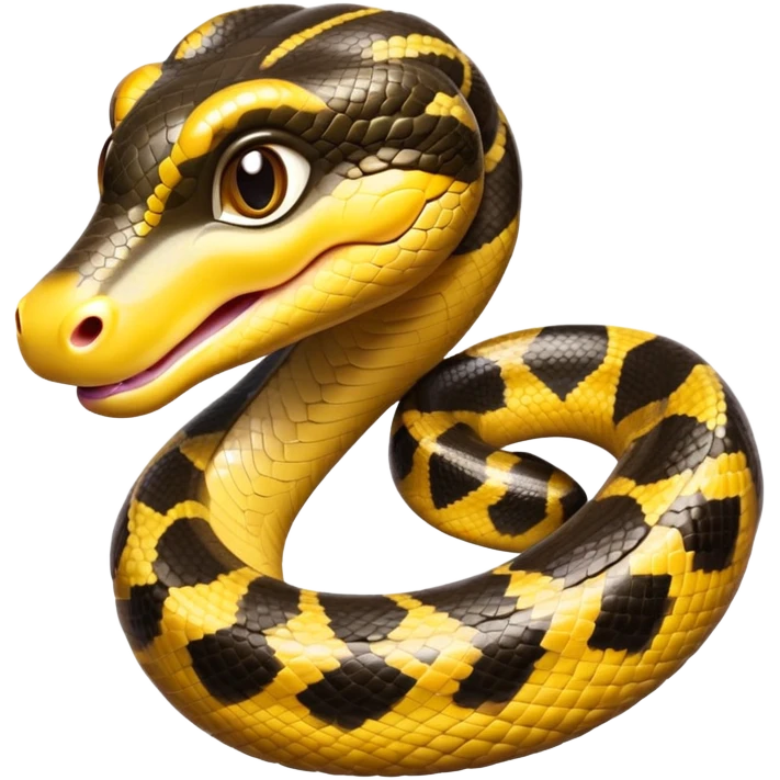 cinematic-cute-anaconda-portrait-emoji,-head-tilted-playfully-and-inquisitively,-with-a-sleek,-shimmering-body-adorned-with-detailed-scale-sriped patterns-and-round,-sparkling-eyes-full-of-wonder,-simplified-yet-irresistibly-adorable-features emoji