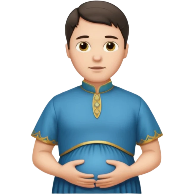 pregnant man with parted middle hair (curtains)   and in a roman collar  emoji