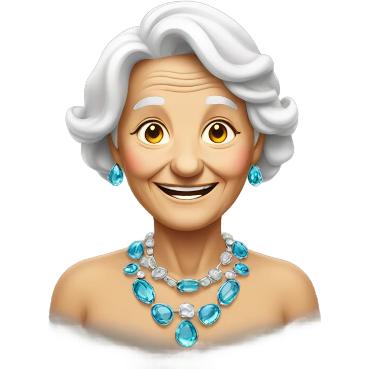 smiling old woman with jewelry expand head emoji