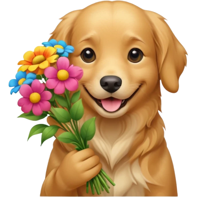 dog holding flowers emoji