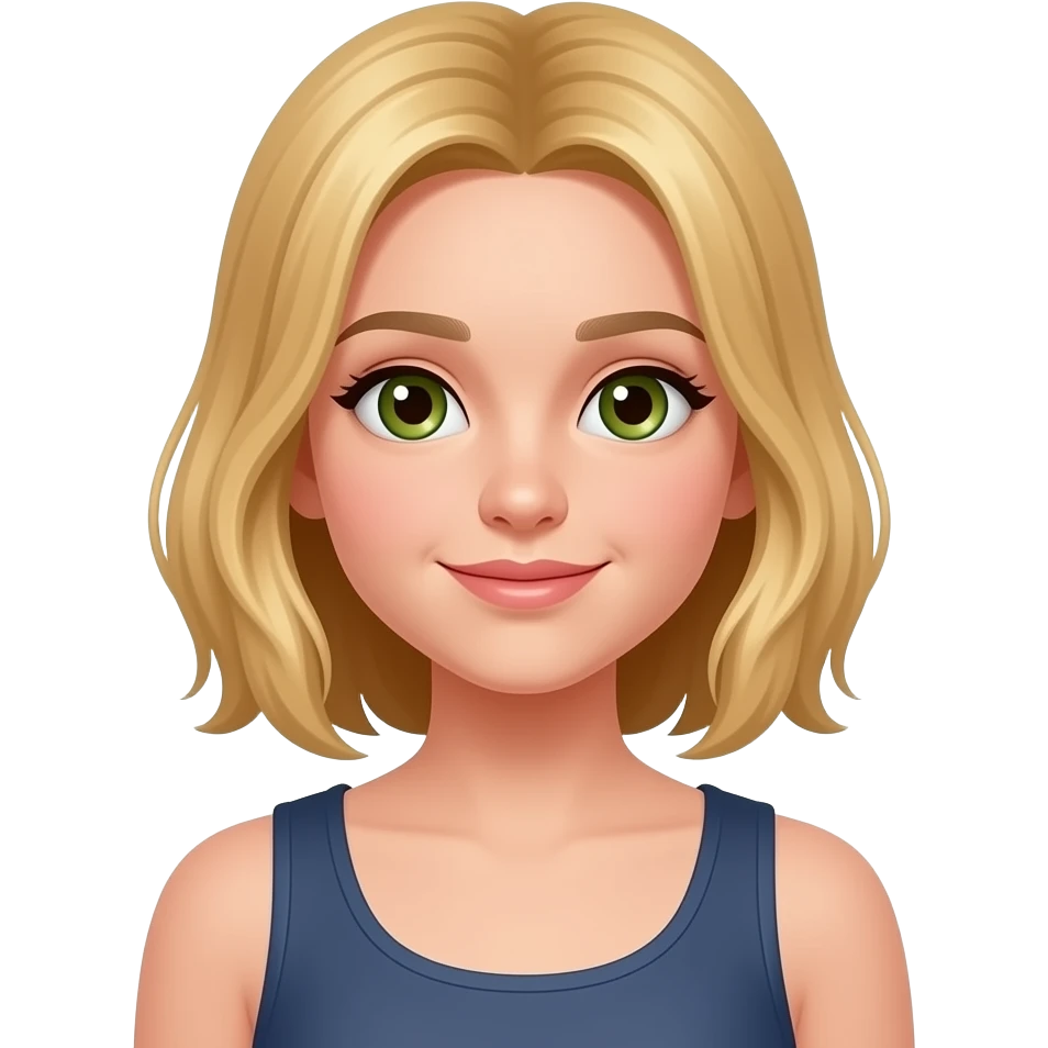 13 year old girl, blond hair that's slightly below to her armpits, green brown eyes emoji