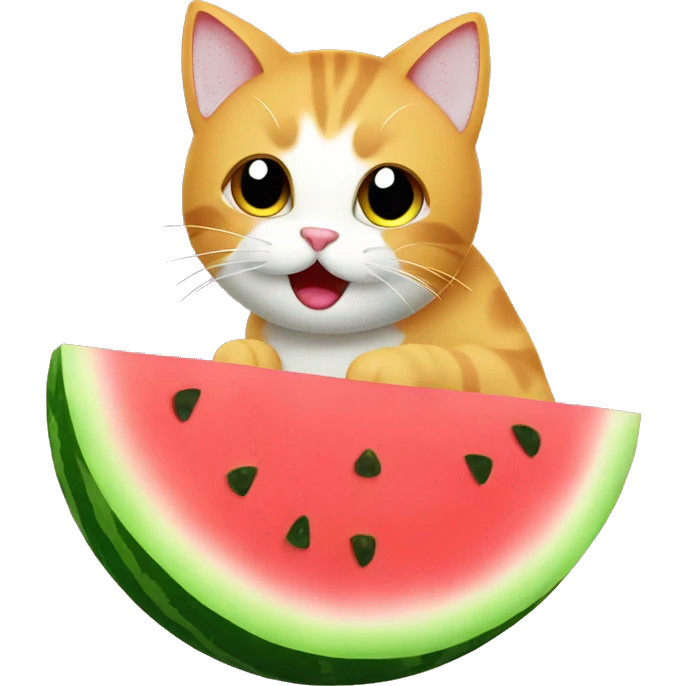 cat eating watermelon cute emoji