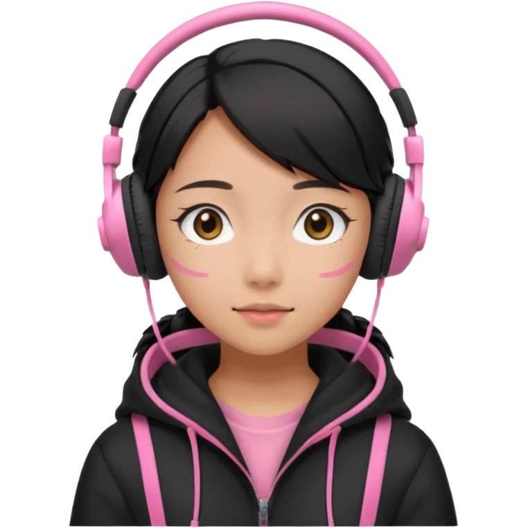 Girl in headphones, black and pink colors, ghibli style emoji
