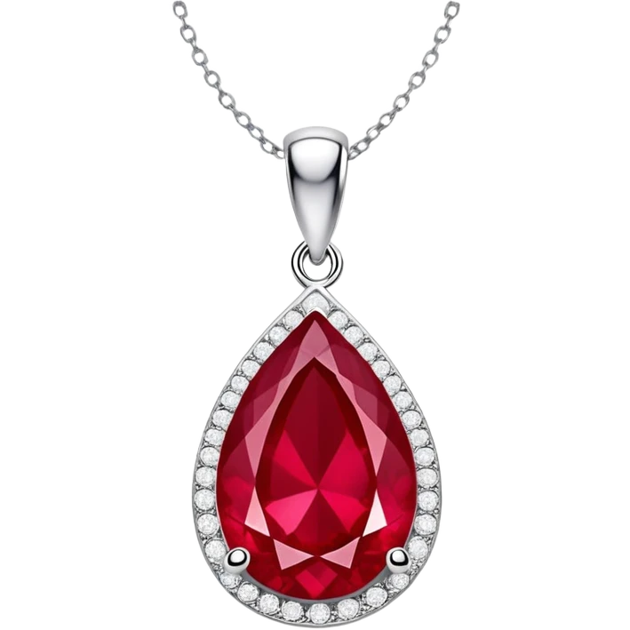 teardrop ruby pendant with silver chain and white stones emoji
