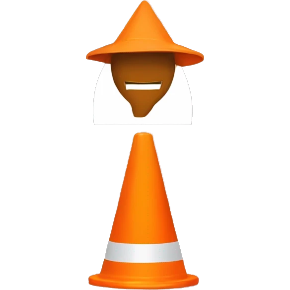 Orange traffic cone on a guy head who hide eyes emoji