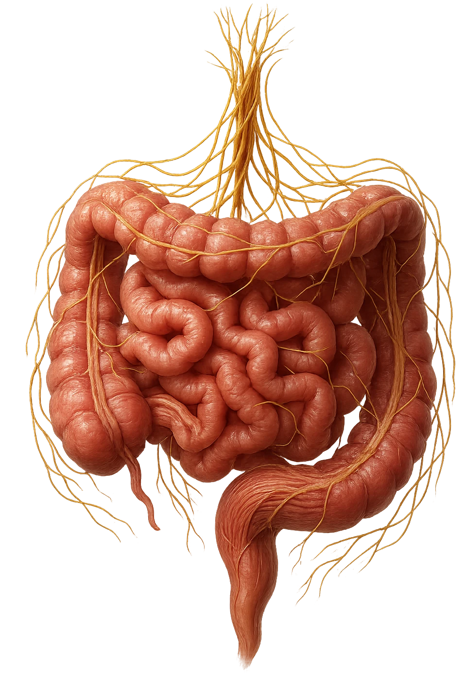 intestino, nervi e un tessuto muscolare sono collegati, iperrealistico 4k emoji