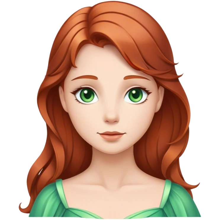 Cinematic Serene Sleeping Beauty Portrait Emoji, rendered in a simplified vector style. Depict a gentle Aurora (chest and above) with fair, glowing skin and softly cascading auburn hair, her expression calm and reflective, dressed in her timeless attire. The image exudes a soft, warm radiance with high shine and a subtle glowing outline. emoji