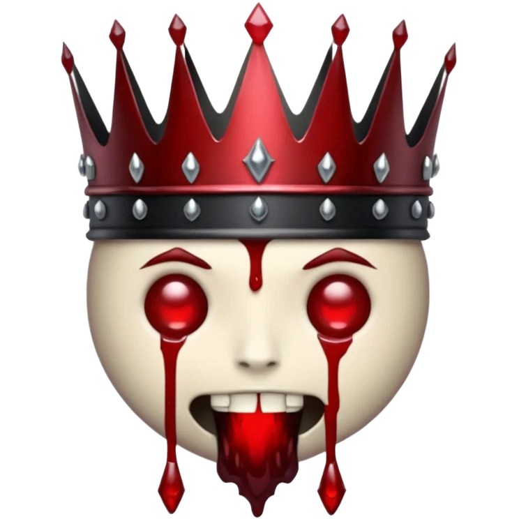 A Discord emoji of a jagged iron crown with a single large ruby dripping blood. Dark Lord aesthetic, bold red and black colors, white background. emoji