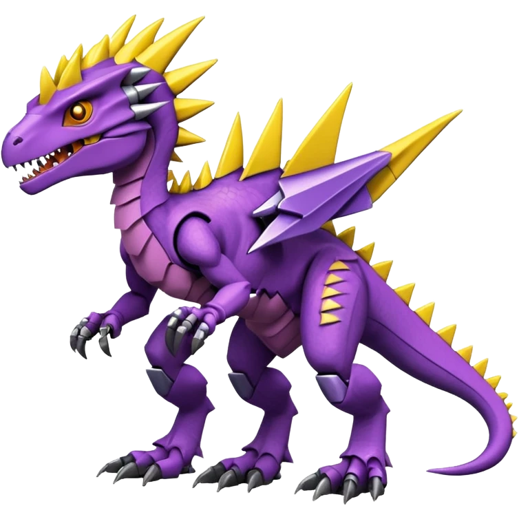 Cool Edgy Purple Yellow Digimon-Fakemon-Guilmon-Velociraptor-Dragon-Mecha full body emoji