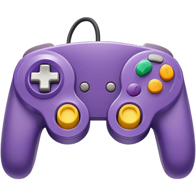 Clash of Clans aesthetic: Cinematic Playful GameCube Controller Portrait Emoji, rendered in a 3D vector-style similar to standard emojis with minimal shading and bold, simplified shapes. A compact, distinct form with signature details, softly glowing with a nostalgic gaming charm. Simplified yet unmistakably iconic, highly detailed and consistent, glowing with a soft radiance and high shine. Stylized with a touch of retro gaming magic and a soft glowing outline, capturing the essence of a beloved gaming relic with a friendly, playful manner! emoji