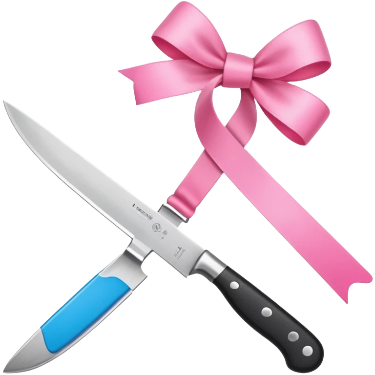 Only one object: a kitchen knife. A pink ribbon bow is tied directly on the knife handle. No other items. No decorations. Minimal emoji style. White background. Flat vector. emoji
