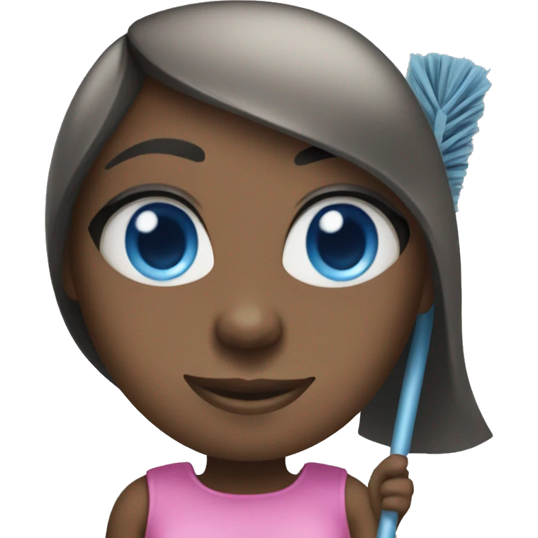 Black girl with straight black hair and blue eyes cleaning emoji