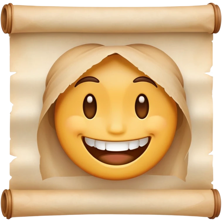 smiling emoji face with a parchment scroll held in teeth, anime-inspired emoji