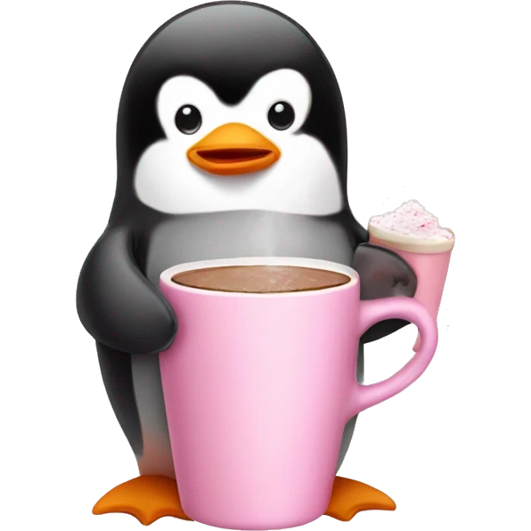 a baby pink penguin drinking hot cocoa  emoji