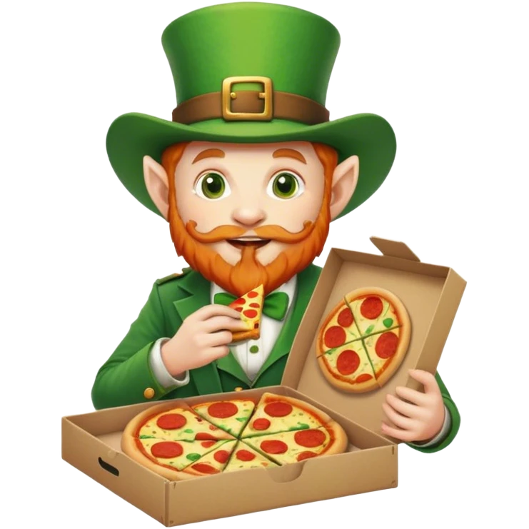 Leprechaun eating a box of pizza emoji
