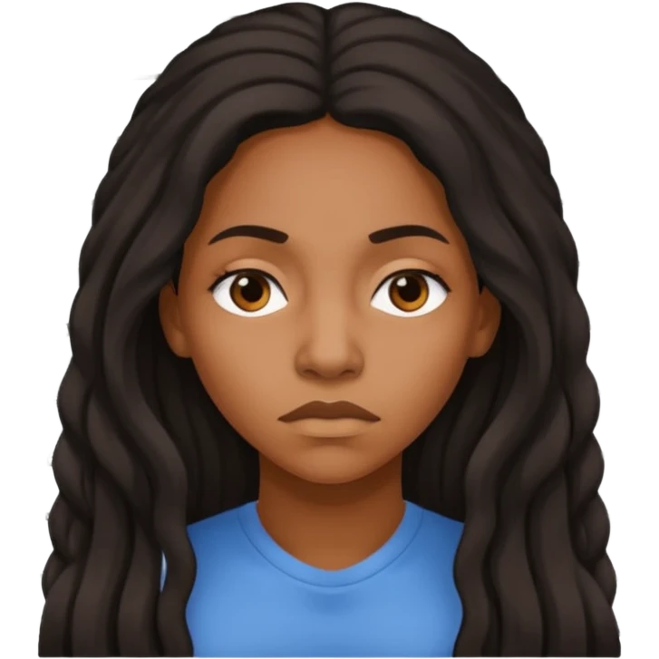 sad Long haired black Woman on a mug shot emoji