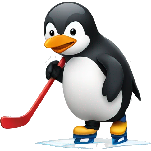 Penguin playing hockey emoji