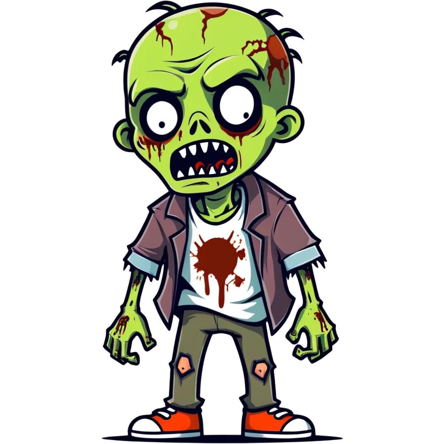 cartoon style zombie, classic tattered clothes, drooling emoji