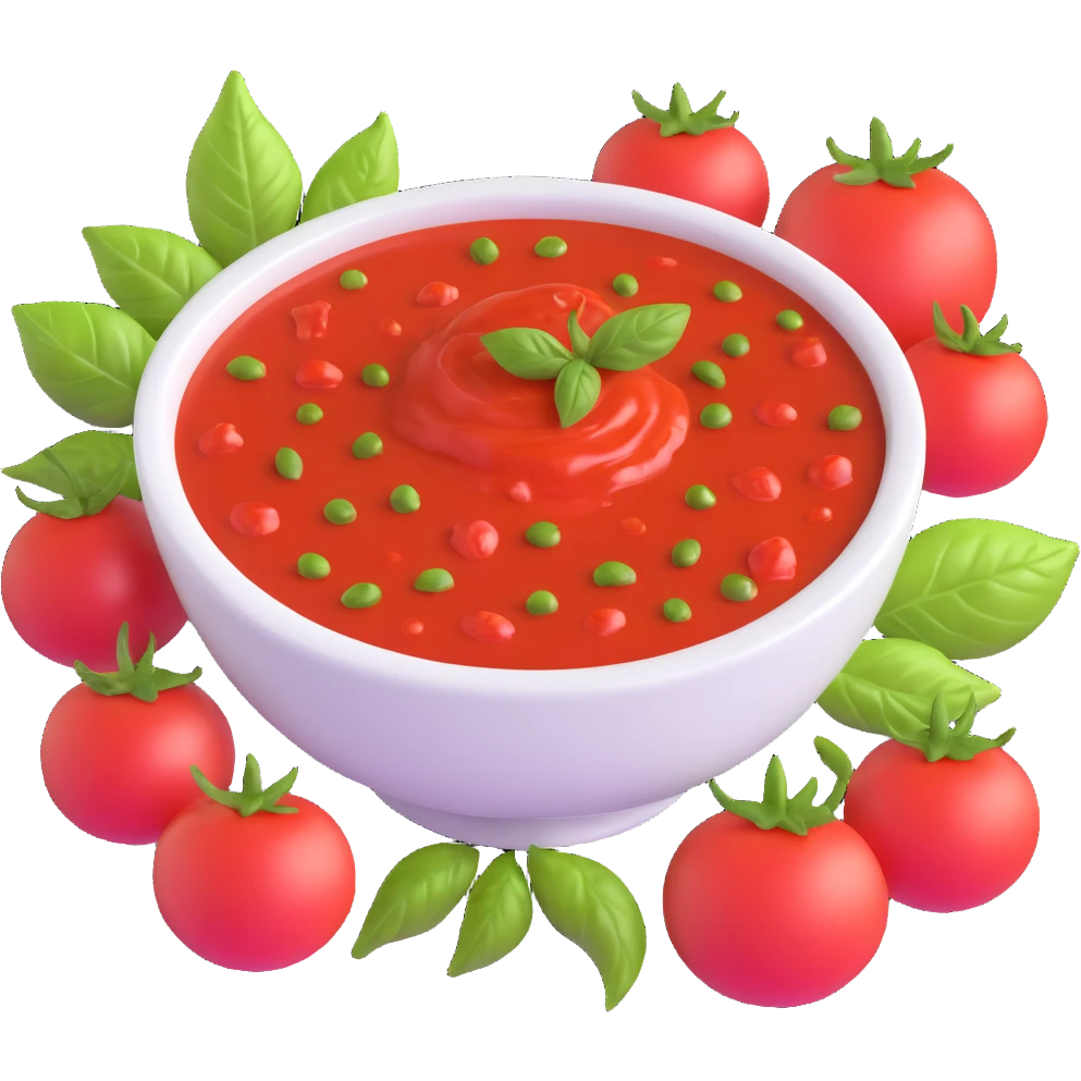 realistic 3D bowl of red tomato chutney with spices emoji