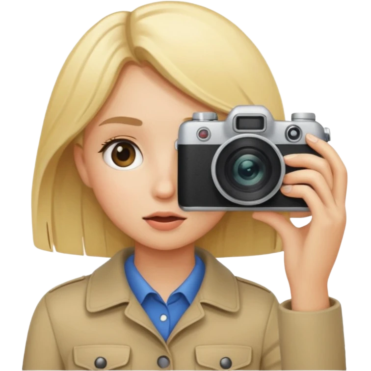 blonde girl photographer cartoon taking picture in middle of taking picture camera in front of face emoji