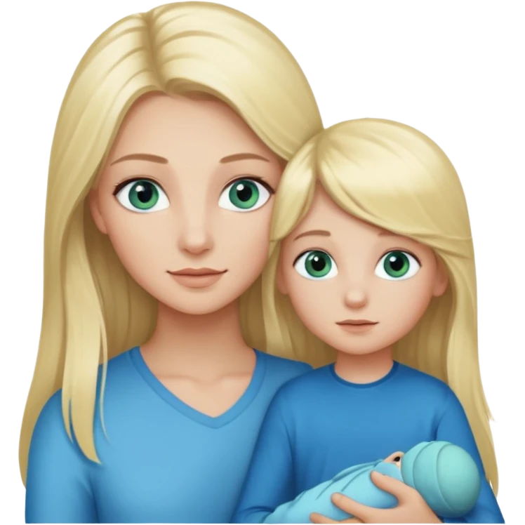 blonde girl with blue-green eyes, lashes, long hair Holding her little Boy with light blue eyes  emoji