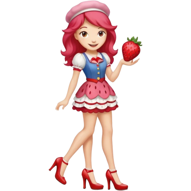 pretty and cute realistic modern day strawberry shortcake full body with high heels emoji emoji
