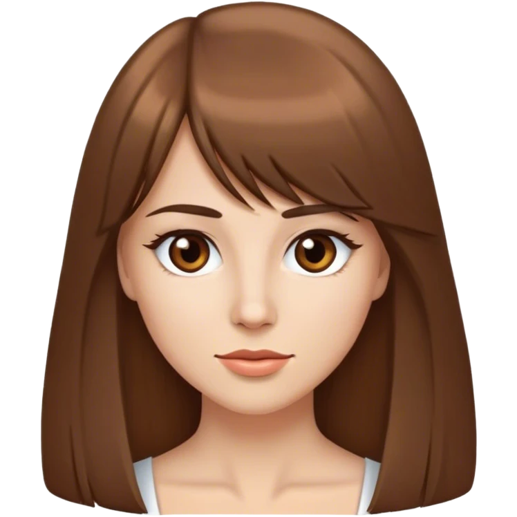 Create a Caucasian woman with brown luscious straight hair and side swept bangs and brown eyes  emoji