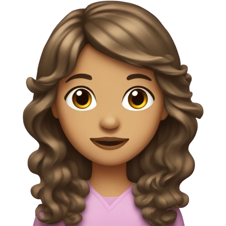 Girl with long brown wave hair and curtain bangs  emoji