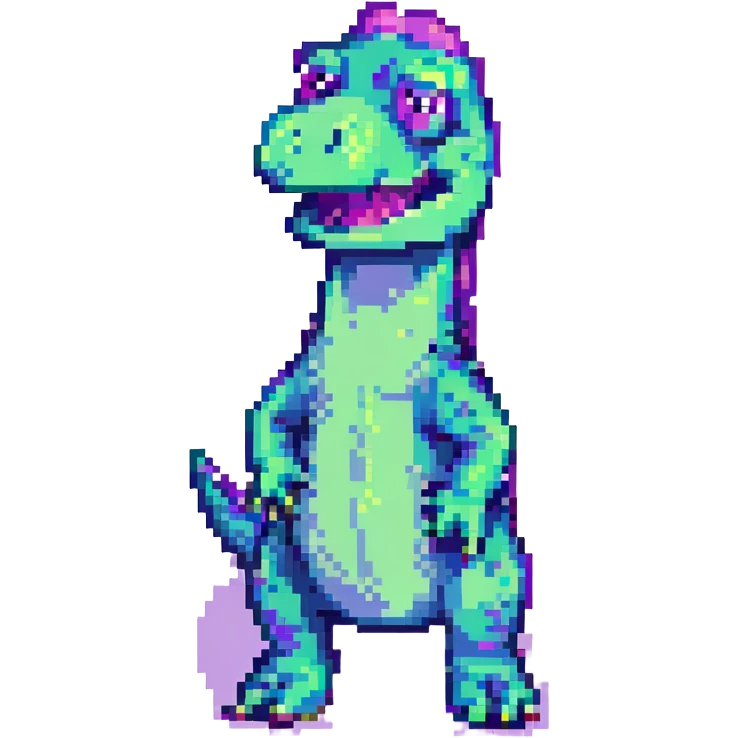 Barney the Dinosaur twerking, retro and humorous, pixel art style emoji