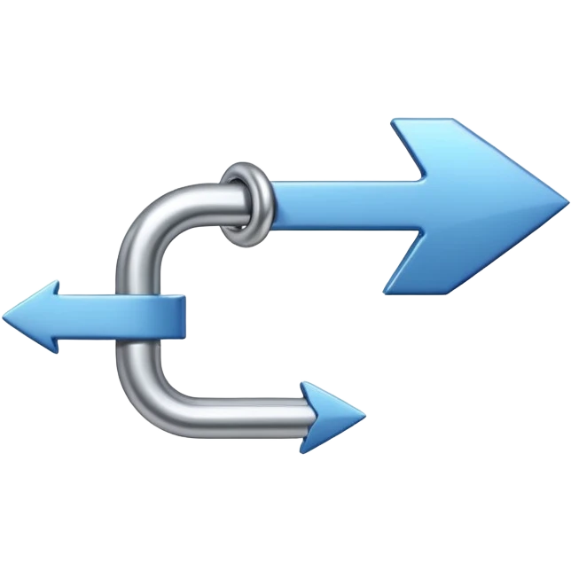 clean iOS-style emoji of a single rightward arrow smoothly flowing through a chain link from left to right, arrow passing through the link showing clear direction and smart connection, modern minimal trustworthy, representing strategic guidance and brand clarity emoji