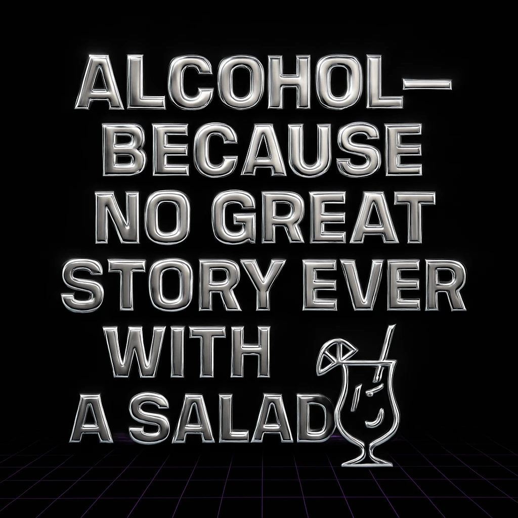 Simplify the vaporwave card: use a minimal neon grid background, one drink icon, and bold chrome text for the quote. Remove extra graphics and keep the color palette clean and limited. emoji