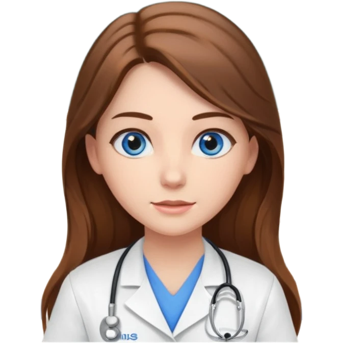pretty female nursing student with long brown hair, blue eyes inside a classroom at university emoji