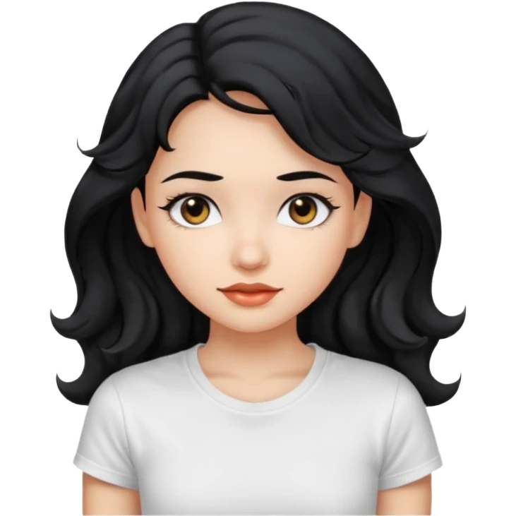 Beautiful girl,Black hair,wavy hair long hair,Black eyes, white T-shirt emoji