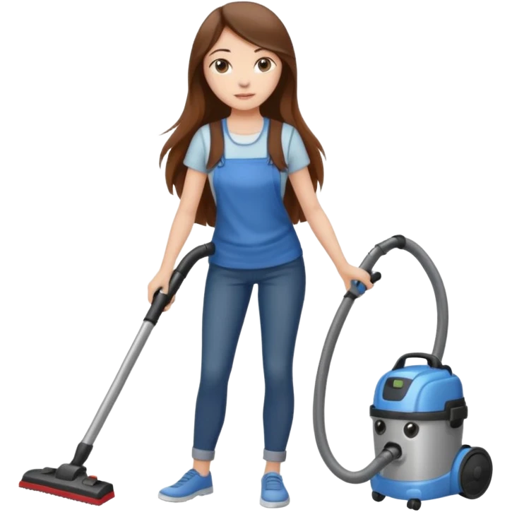 beautiful girl with long brown hair cleaning and vacuuming emoji