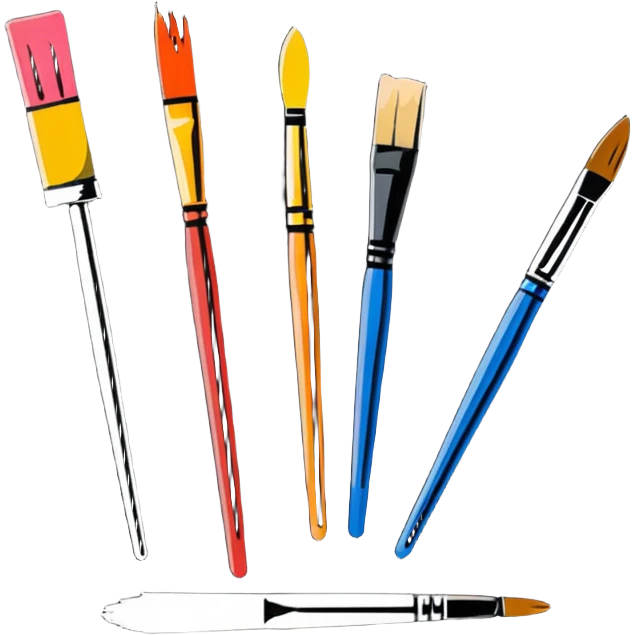 Artistic studio with paint splatters, paintbrushes, and creative tools emoji