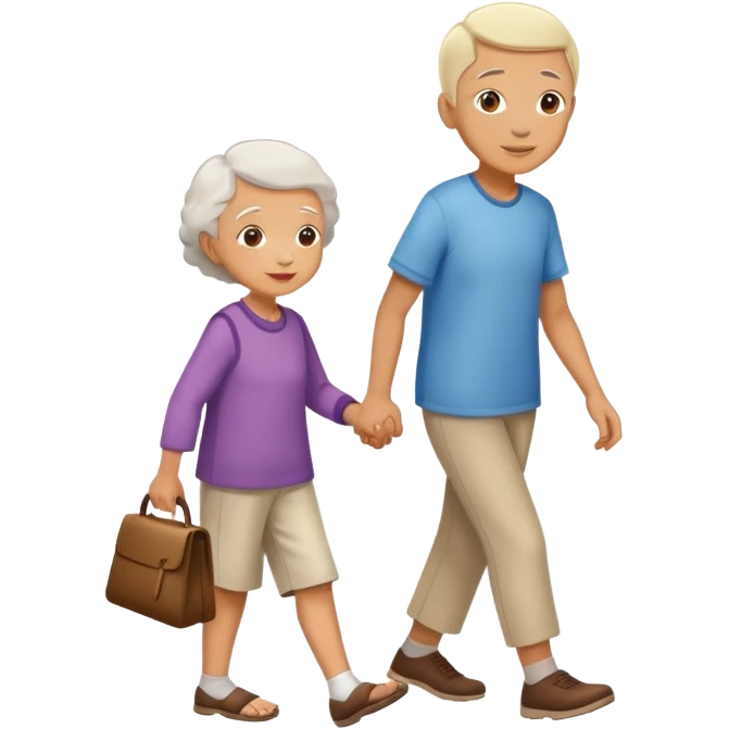 a child helping an elderly person walk, kind and friendly emoji