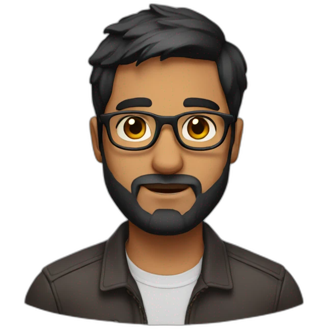 indian guy with medium fade and beard wearing specs brown eyes black hair emoji