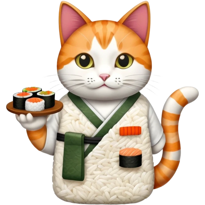 cat wearing a shirt made out of sushi emoji