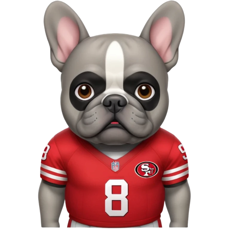 Fat gray French bulldog in 49ers uniform  emoji